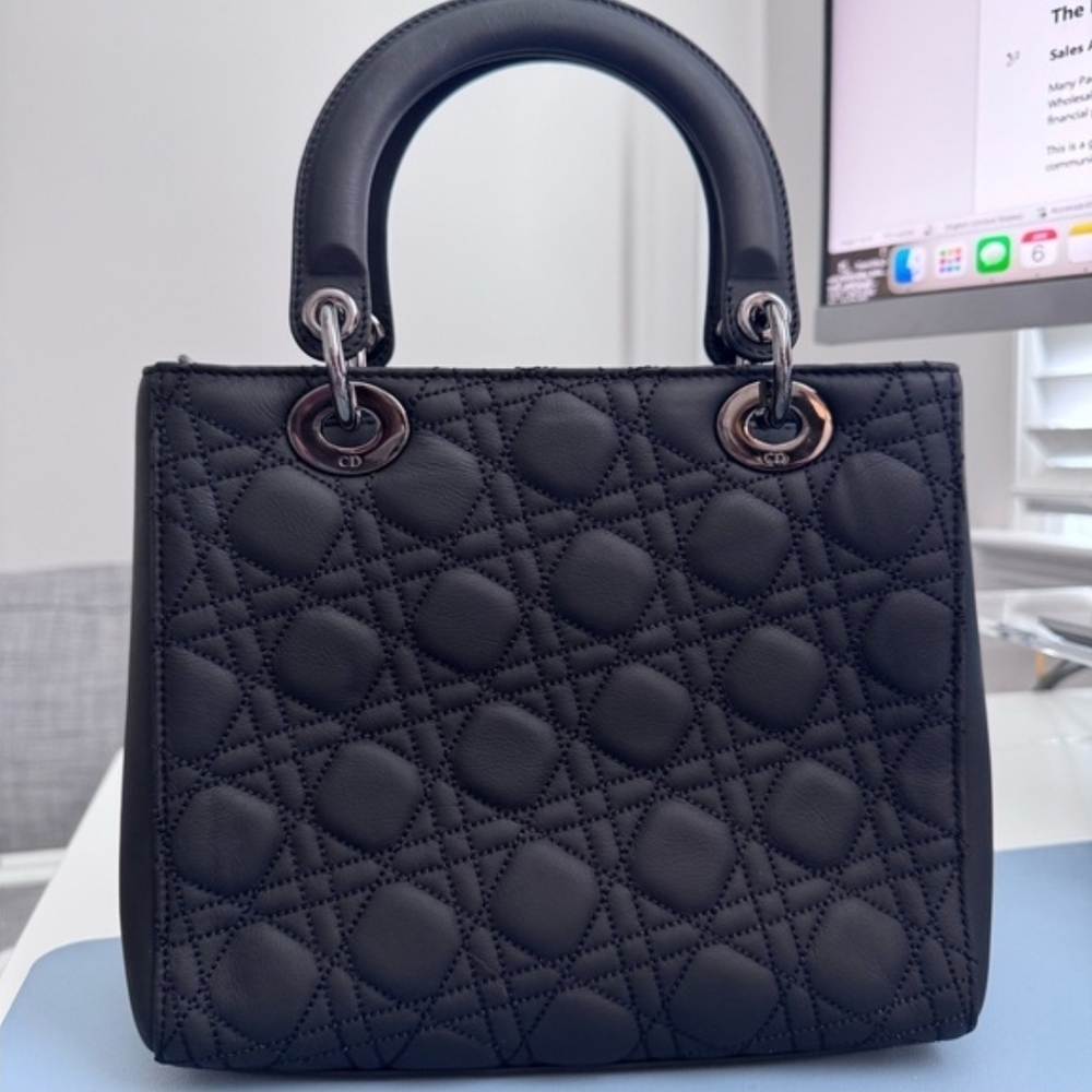 Dior Quilted Black Leather Top-Handle Bag Lady Dior - Picture 4 of 4